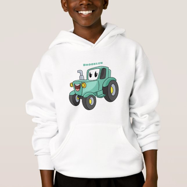 Cute happy green tractor cartoon (Front)