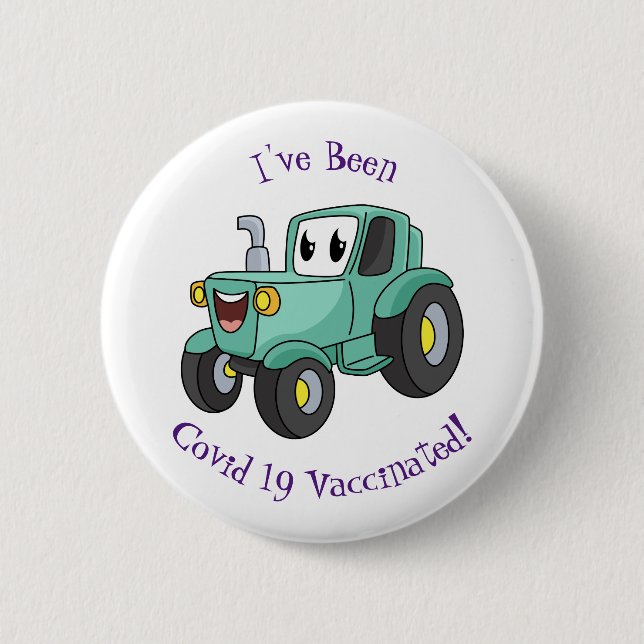 Cute happy green tractor cartoon  6 cm round badge (Front)