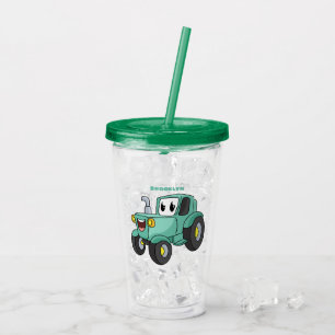 Cute happy green tractor cartoon acrylic tumbler