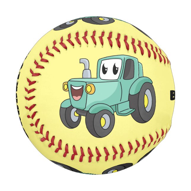 Cute happy green tractor cartoon baseball (Front Left)