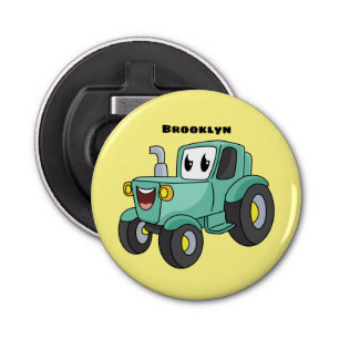 Cute happy green tractor cartoon bottle opener