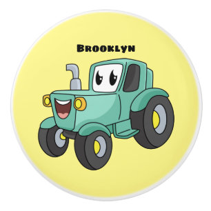 Cute happy green tractor cartoon  ceramic knob