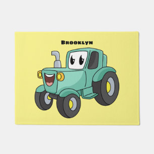 Cute happy green tractor cartoon doormat