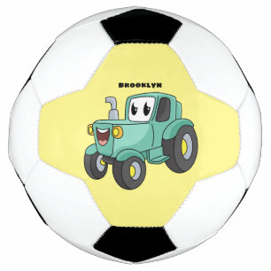 Cute happy green tractor cartoon football