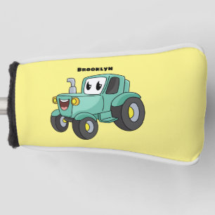 Cute happy green tractor cartoon golf head cover