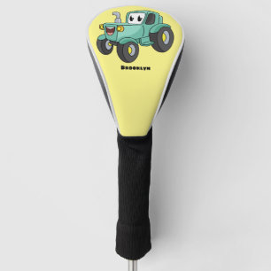 Cute happy green tractor cartoon golf head cover