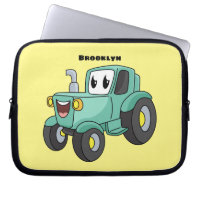 Cute happy green tractor cartoon