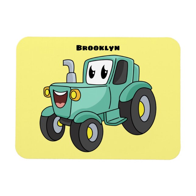 Cute happy green tractor cartoon magnet (Horizontal)