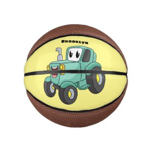 Cute happy green tractor cartoon mini basketball