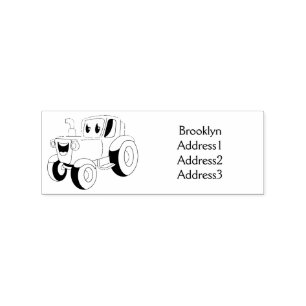 Cute happy green tractor cartoon  rubber stamp