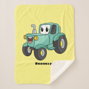 Cute happy green tractor cartoon sherpa blanket