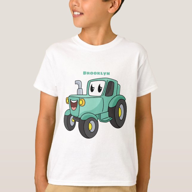 Cute happy green tractor cartoon T-Shirt (Front)