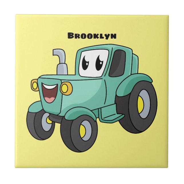Cute happy green tractor cartoon tile (Front)