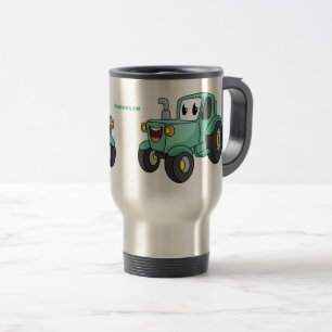 Cute happy green tractor cartoon travel mug