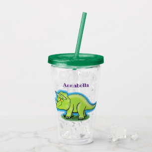 Cute happy green triceratops dinosaur cartoon acrylic tumbler