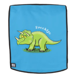 Cute happy green triceratops dinosaur cartoon backpack