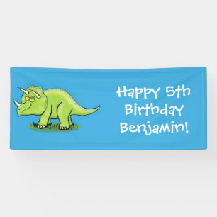 Cute happy green triceratops dinosaur cartoon banner