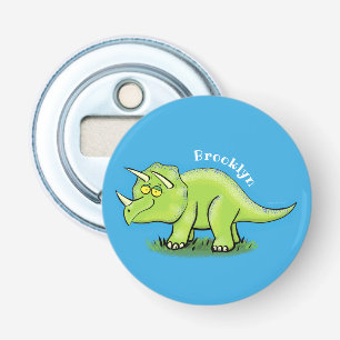 Cute happy green triceratops dinosaur cartoon bottle opener