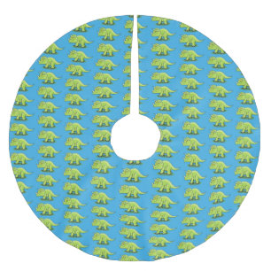 Cute happy green triceratops dinosaur cartoon brushed polyester tree skirt