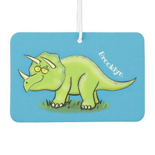 Cute happy green triceratops dinosaur cartoon car air freshener