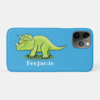 Cute happy green triceratops dinosaur cartoon