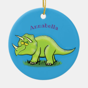 Cute happy green triceratops dinosaur cartoon ceramic tree decoration