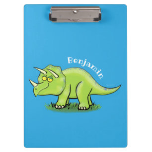 Cute happy green triceratops dinosaur cartoon clipboard
