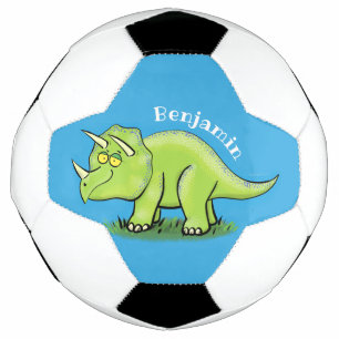 Cute happy green triceratops dinosaur cartoon football