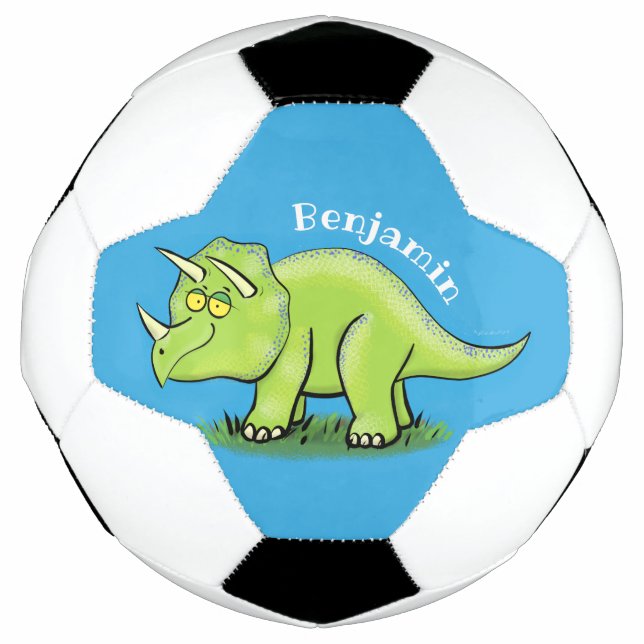 Cute happy green triceratops dinosaur cartoon football (Front)