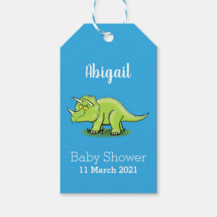 Cute happy green triceratops dinosaur cartoon gift tags