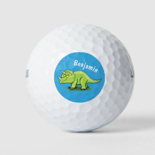 Cute happy green triceratops dinosaur cartoon golf balls