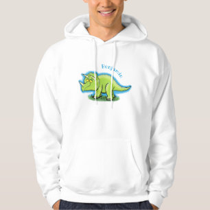Cute happy green triceratops dinosaur cartoon hoodie