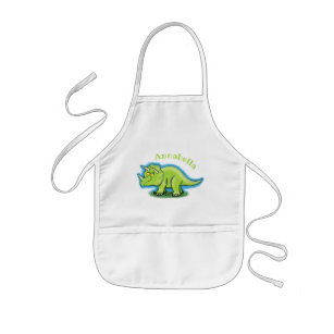Cute happy green triceratops dinosaur cartoon kids apron