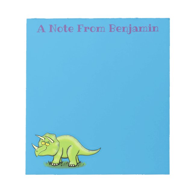 Cute happy green triceratops dinosaur cartoon notepad (Front)