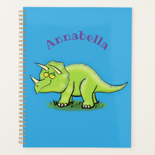 Cute happy green triceratops dinosaur cartoon planner