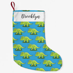 Cute happy green triceratops dinosaur cartoon small christmas stocking