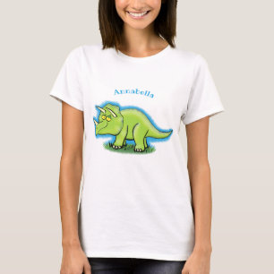 Cute happy green triceratops dinosaur cartoon T-Shirt