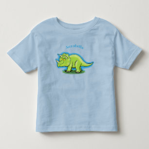 Cute happy green triceratops dinosaur cartoon toddler T-Shirt
