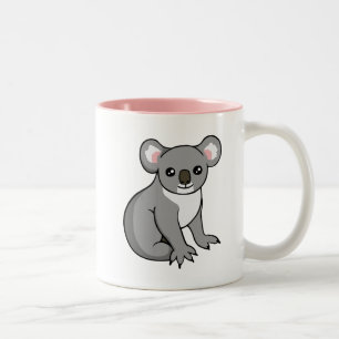 Cute Happy Grey Koala Drawing Two-tone Pink Mug