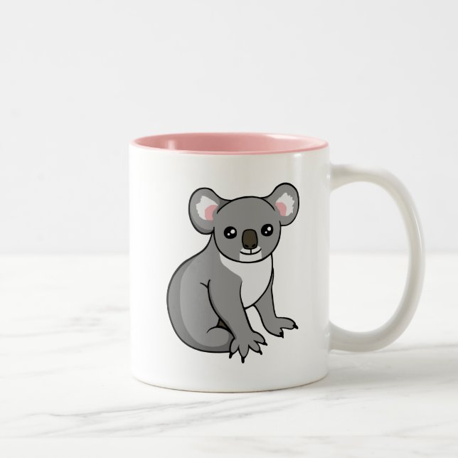 Cute Happy Grey Koala Drawing Two-tone Pink Mug (Right)