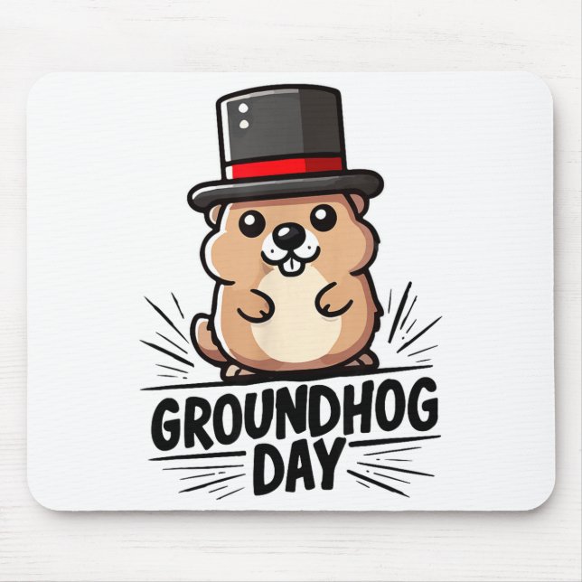Cute Happy Groundhog Day February 2nd Phils Holida Mouse Mat (Front)
