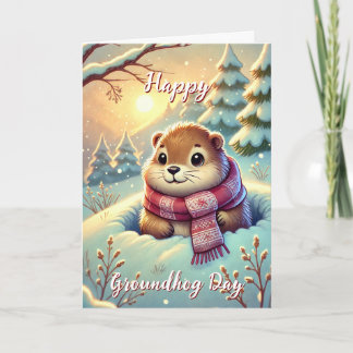 Cute Happy Groundhog Day & History Card
