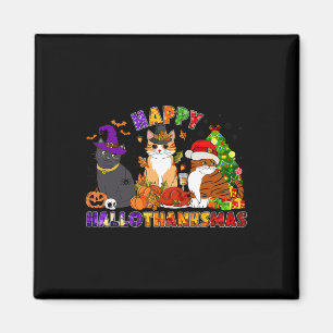 Cute Happy Hallothanksmas Black Cat For Black Cat Magnet