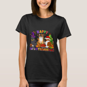 Cute Happy Hallothanksmas Black Cat For Black Cat  T-Shirt