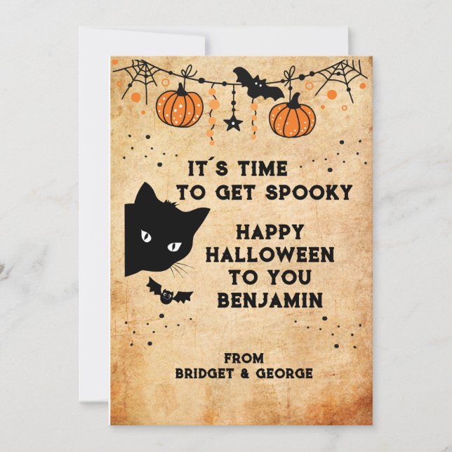cute happy halloween black cat greeting card (Front)