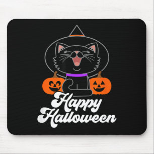 Cute Happy Halloween Black Cat Mouse Mat