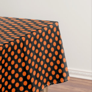 Cute Happy Halloween Black Orange Polka Dot Tablecloth