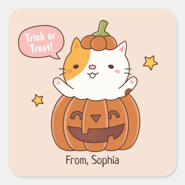 Cute Happy Halloween Cat In Carved Pumpkin Sticker (Front)
