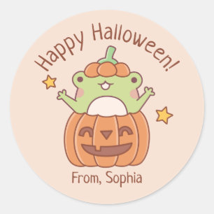 Cute Happy Halloween Frog In Carved Pumpkin Classic Round Sticker