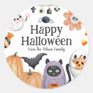 Cute Happy Halloween from watercolor style Classic Round Sticker